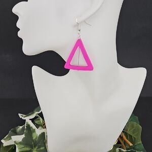 Vibrant Pink Geometric Drop Earrings